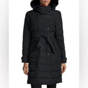 Burberry Brit Allerdale Puffer Coat XL - Black Down-Filled Trench - Fox Fur